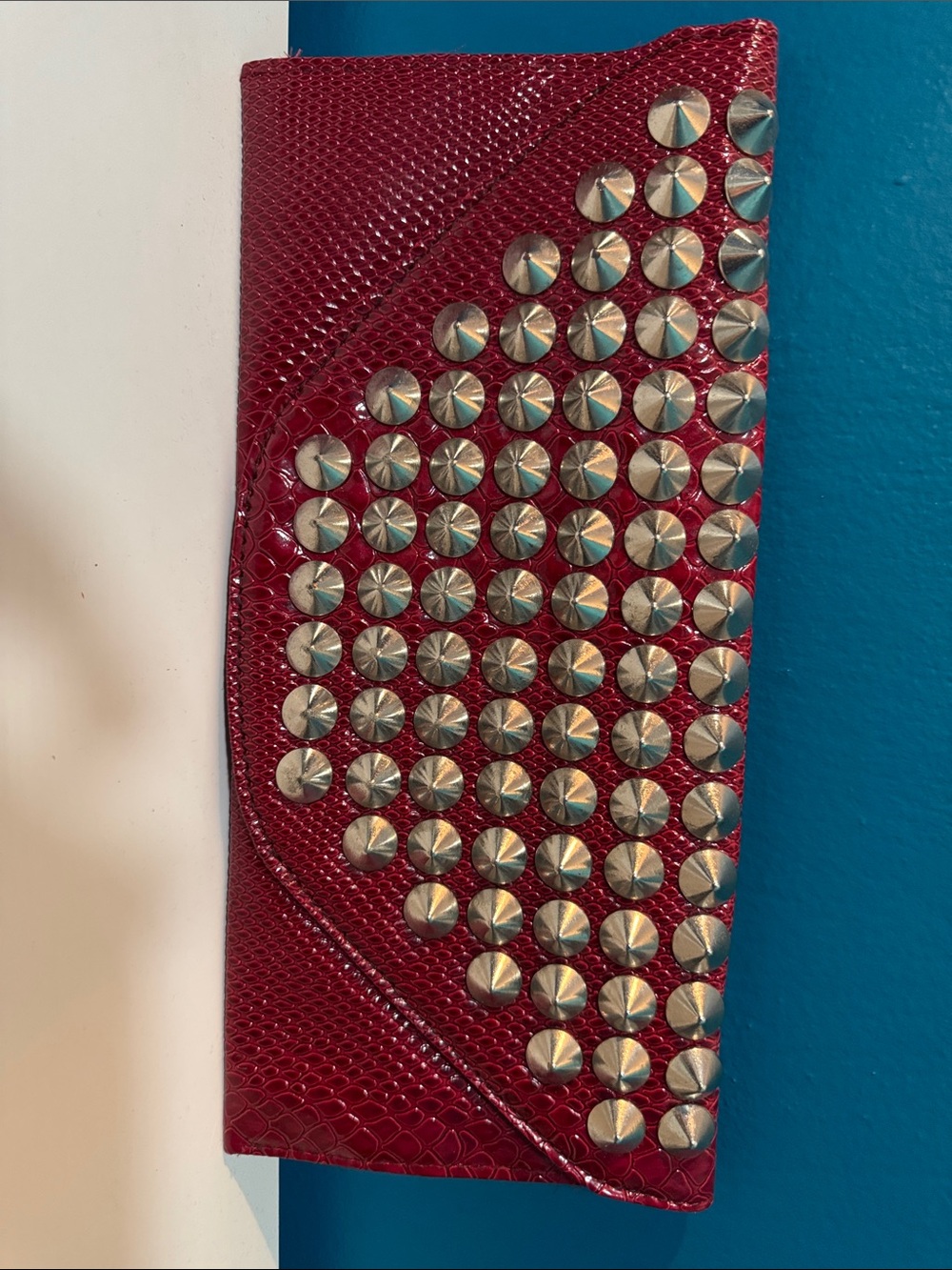 Red Studded Clutch Wallet